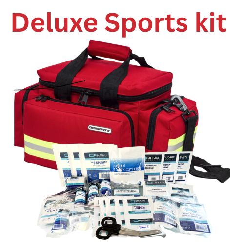 Deluxe Sports First Aid Kit in Red bag